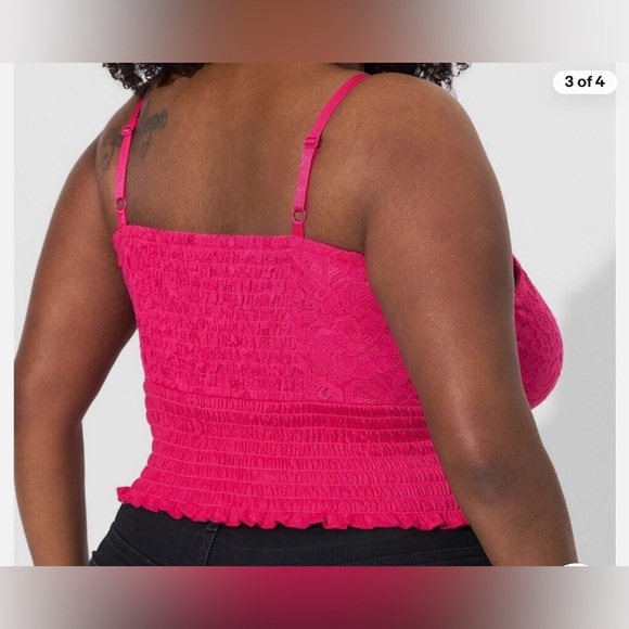 Torrid Plus Size Hot Pink Lace Smocked Crop Top NWT Size 2 - Picture 3 of 7